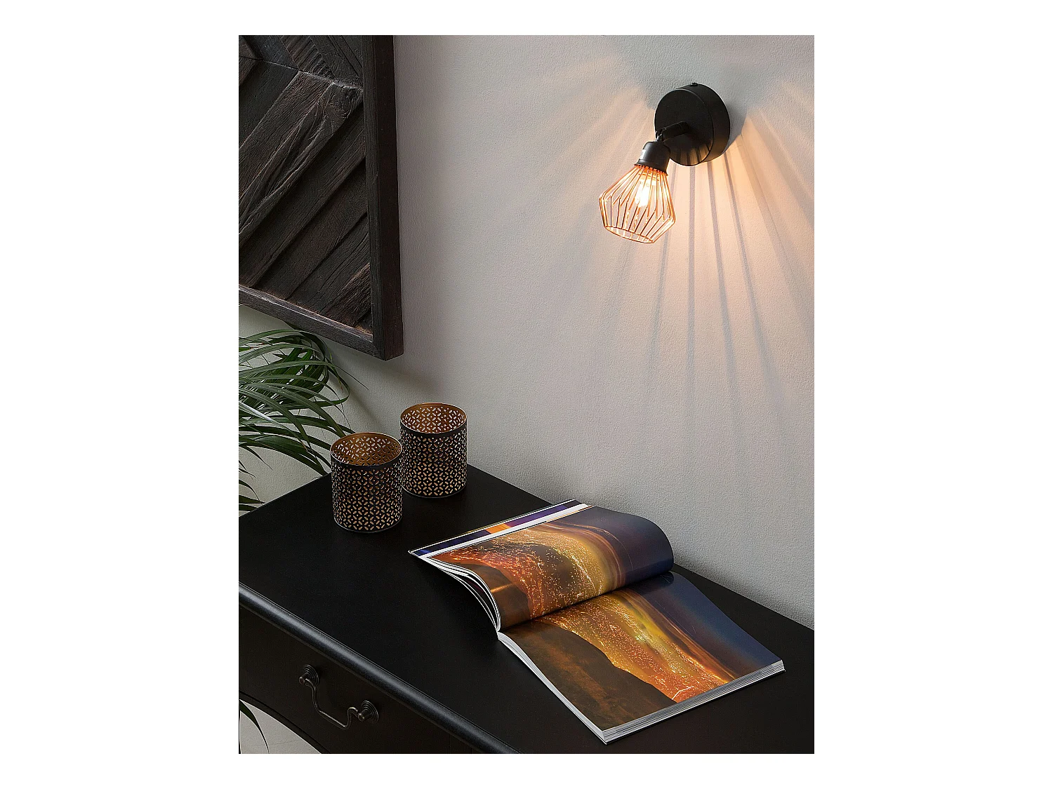 Klassische und elegante Wandlampe schwarz/kupfer 2er Set Volga