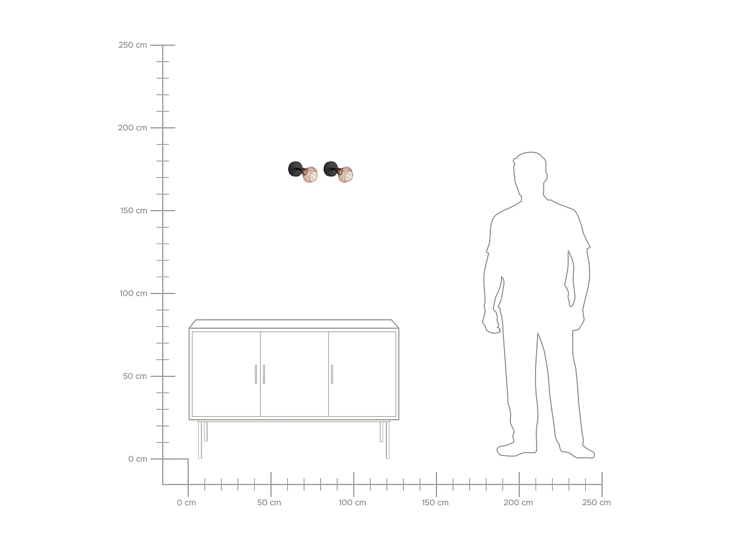 Klassische und elegante Wandlampe schwarz/kupfer 2er Set Volga