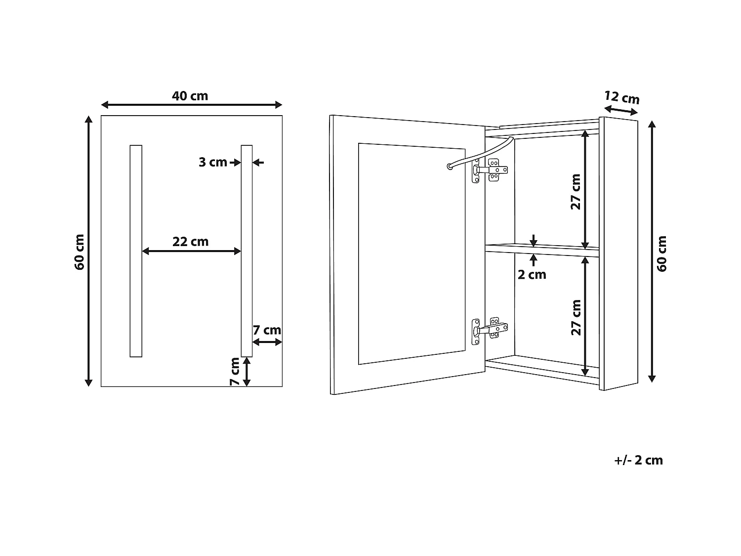 Badkamer wandkast met spiegel LED CAMERON 40 cm 60 cm Wit