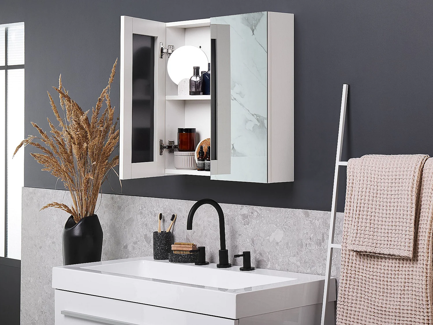 Badkamer wandkast met spiegel NAVARRA 60 cm 60 cm Wit