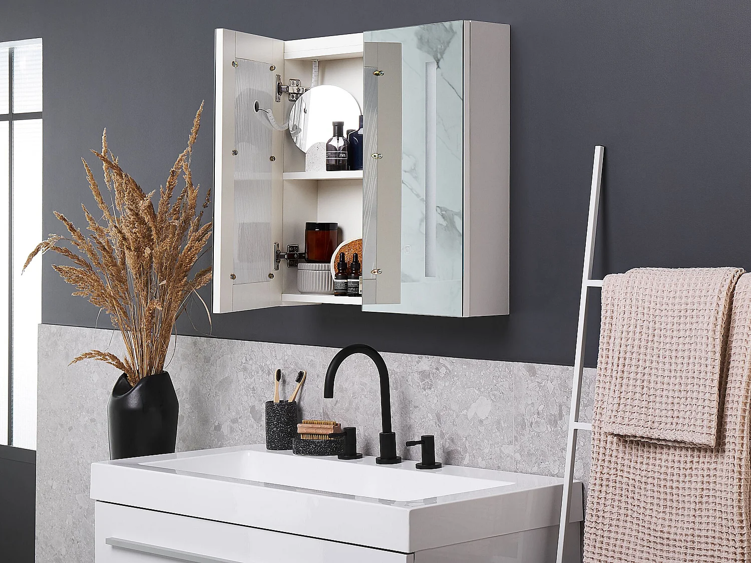 Armoire de toilette murale LED CHABUNCO 60 cm 60 cm Blanc