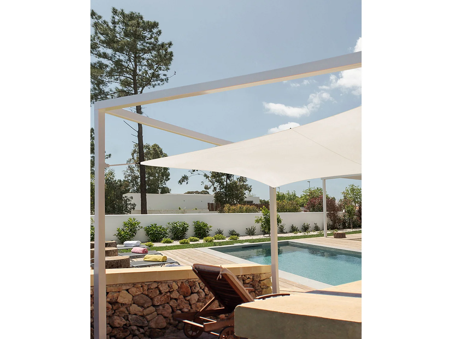 Garten Sonnensegel quadrat 3x3 m weiß Stoff mit Ringen Seilspanntechnik Lukka