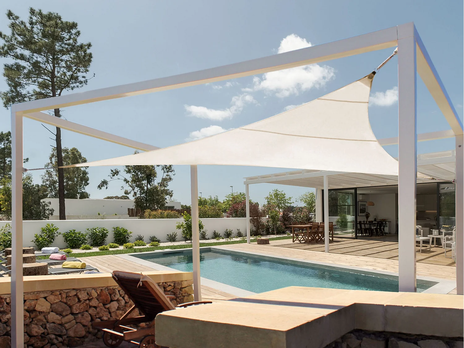 Garten Sonnensegel dreieck 3x3x3 m weiß Stoff mit Ringen Seilspanntechnik Lukka