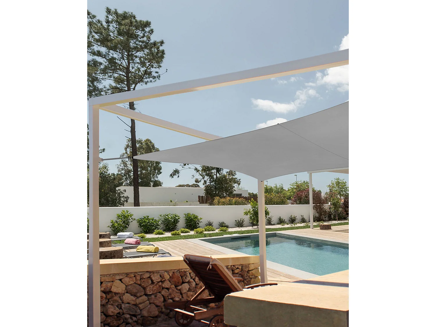 Garten Sonnensegel quadratisch 3x3m grau Stoff mit Ringen Seilspanntechnik Lukka