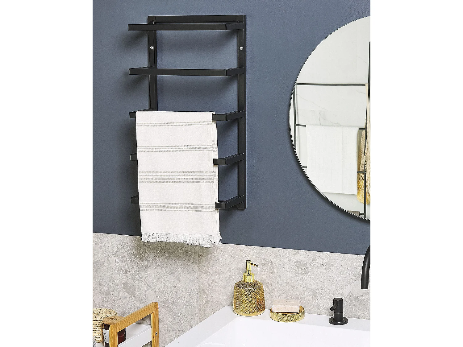 Moderner Handtuchhalter in mattem Schwarz aus Stahl mit 5 Armen Cintra