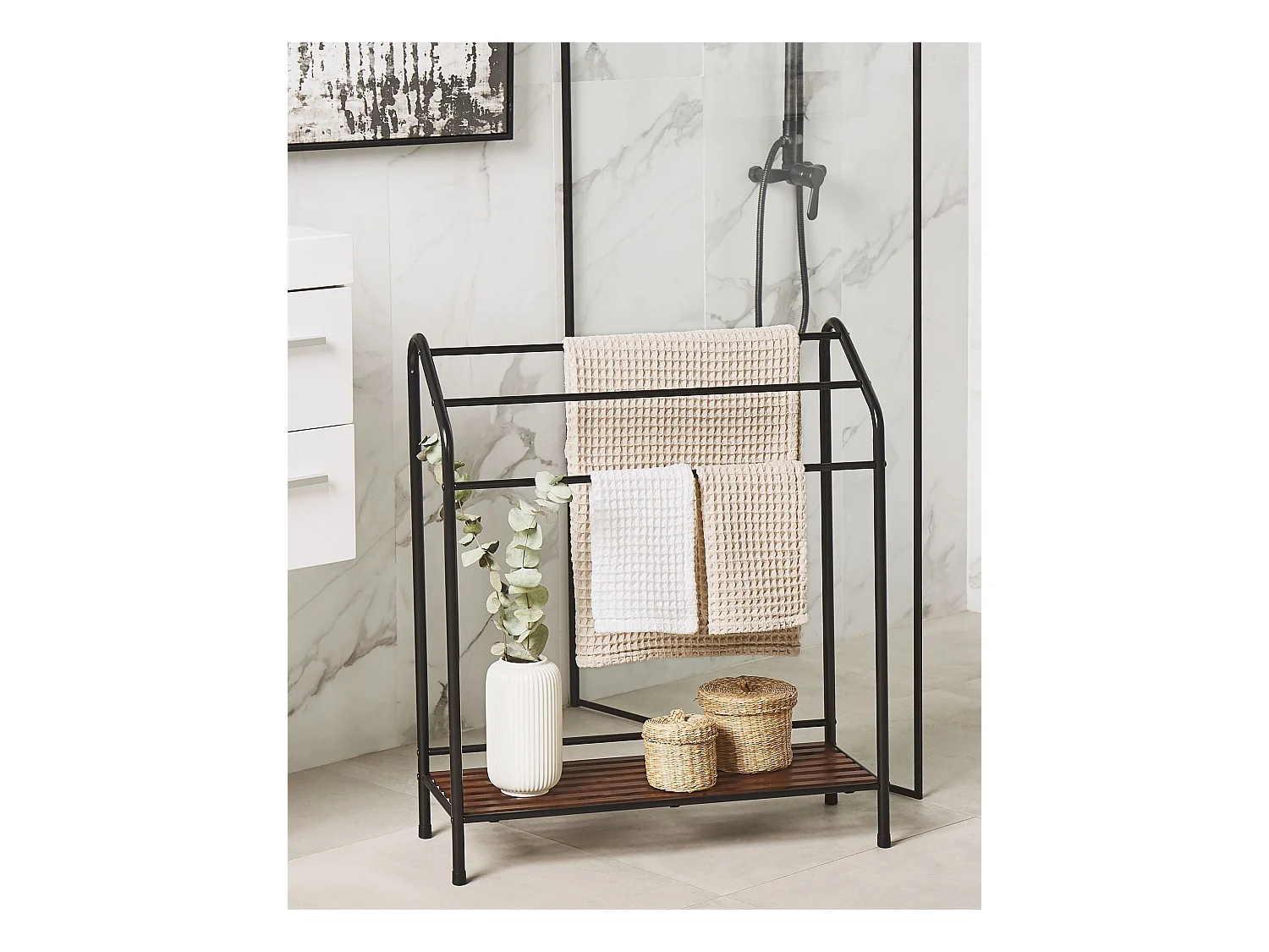 Toalheiro com prateleira MURIVA Metal Preto