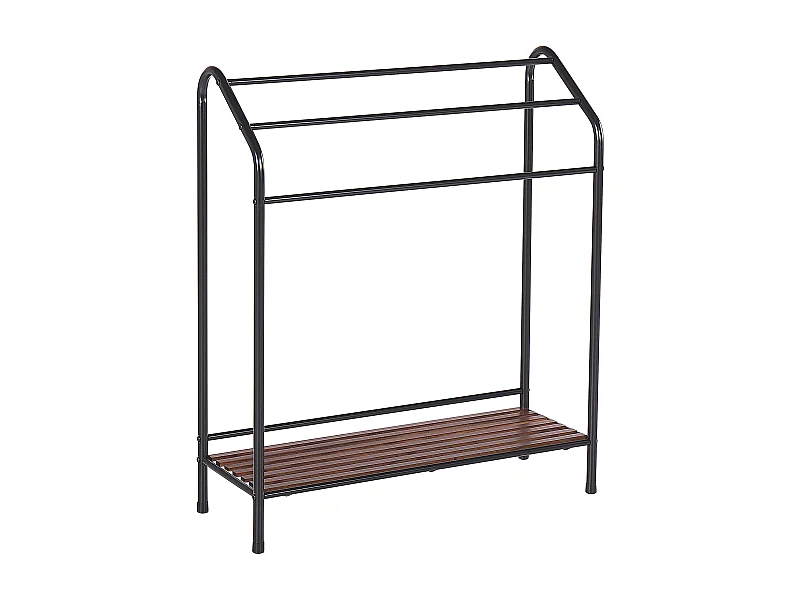 Handtuchhalter mit Ablage Stahl Holzregal 3 Schienen matt schwarz Muriva