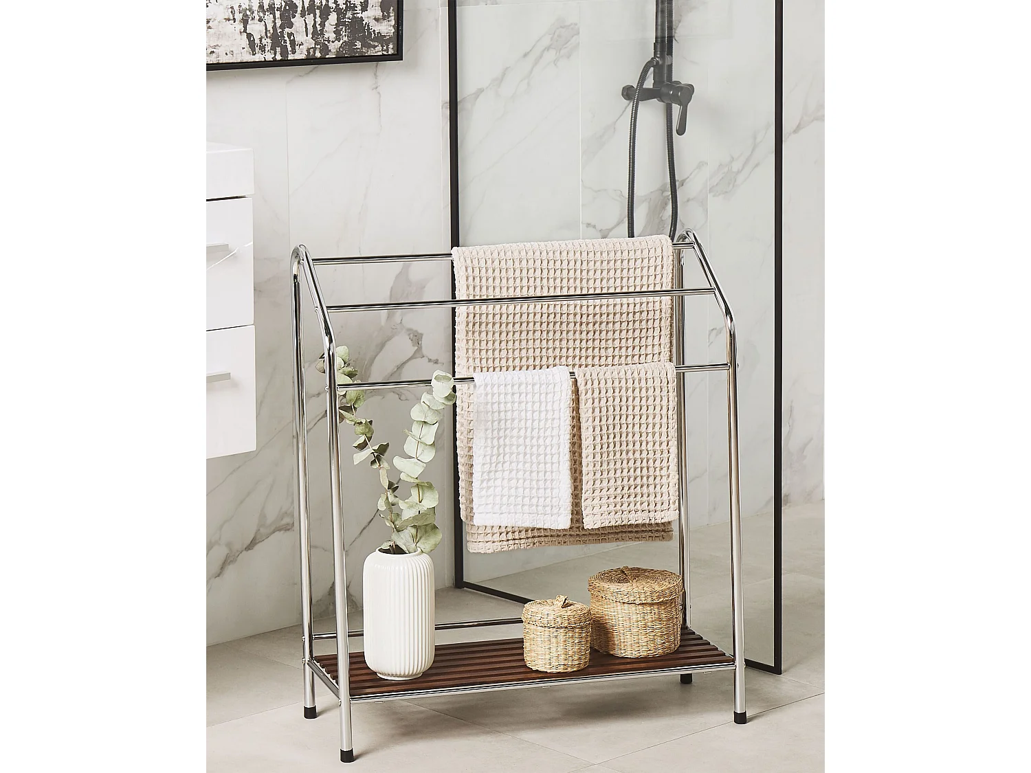 Porte-serviettes avec étagère MURIVA Métal Argenté