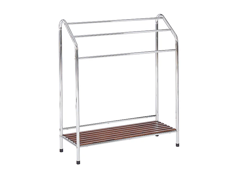 Handtuchhalter mit Ablage Stahl Holzregal 3 Schienen glänzend silber Muriva