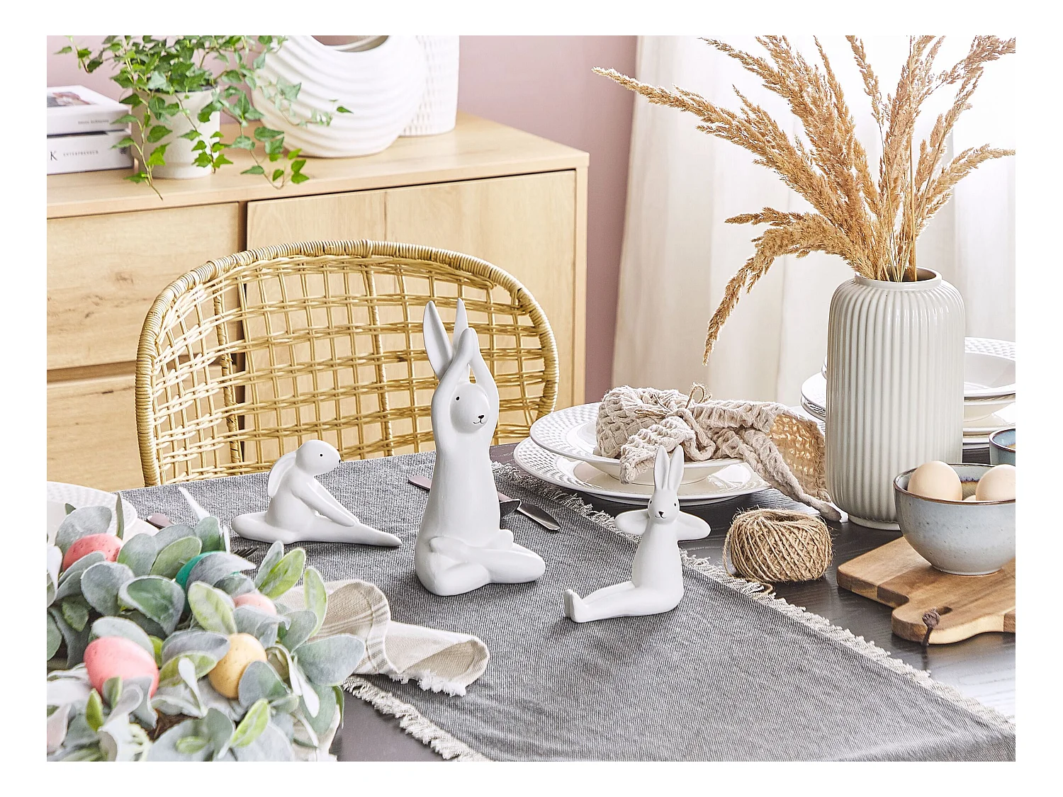 Lot de 3 figurines Lièvre BREST Céramique Blanc