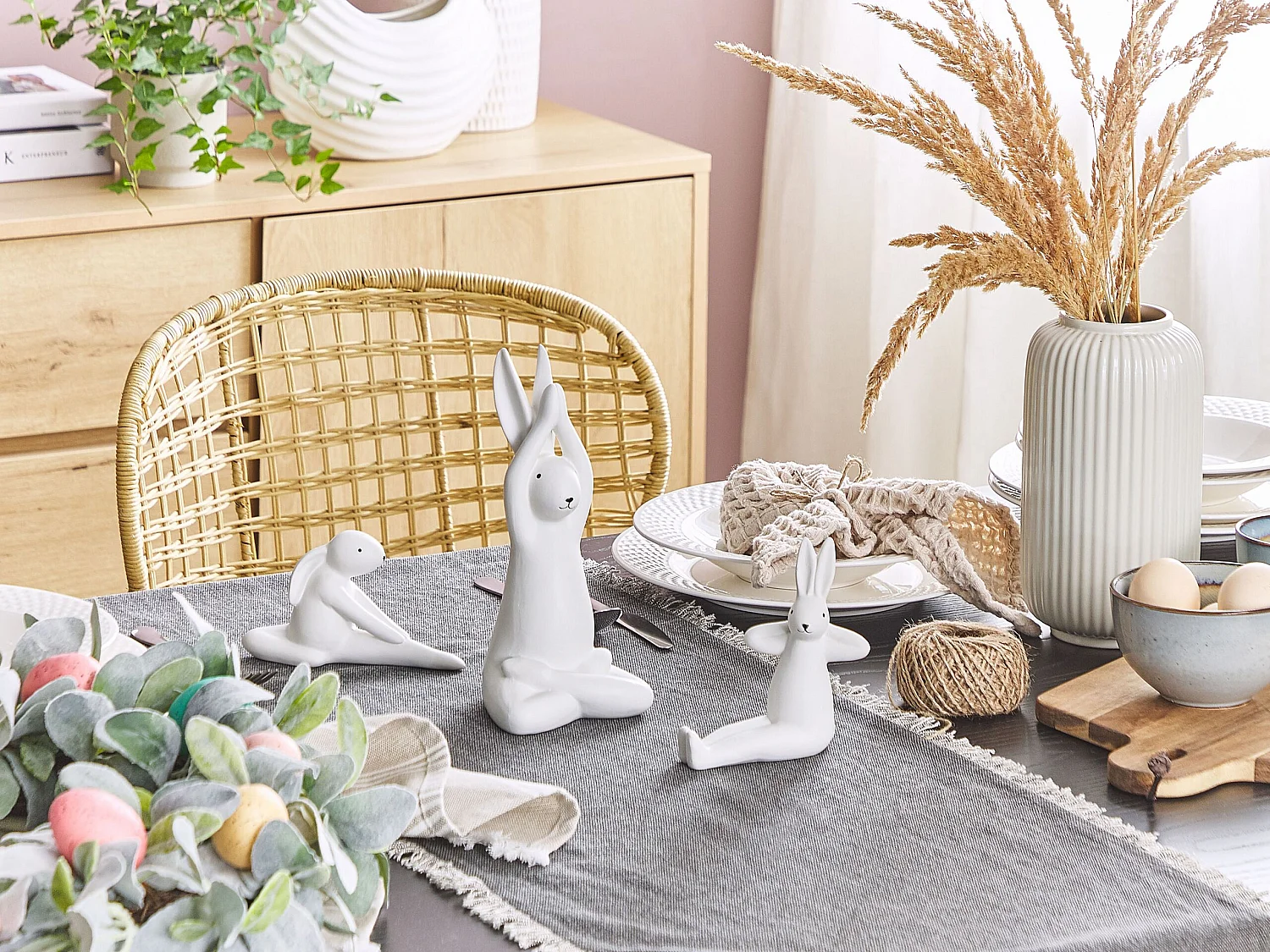 Lot de 3 figurines Lièvre BREST Céramique Blanc