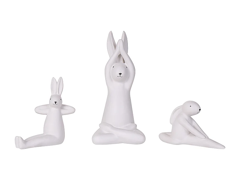 Lot de 3 figurines Lièvre BREST Céramique Blanc