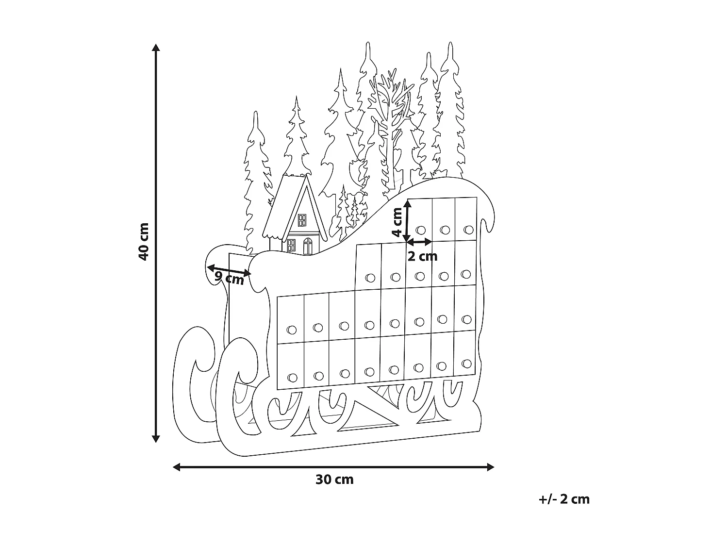 Adventskalender LED Pappelholz hellbraun Schlittenform IMPALA