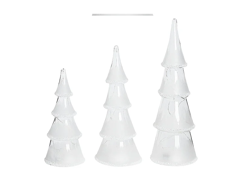 Dekofigur Glas weiss Weihnachtsbaum mit LED-Beleuchtung 3er Set KIERINKI