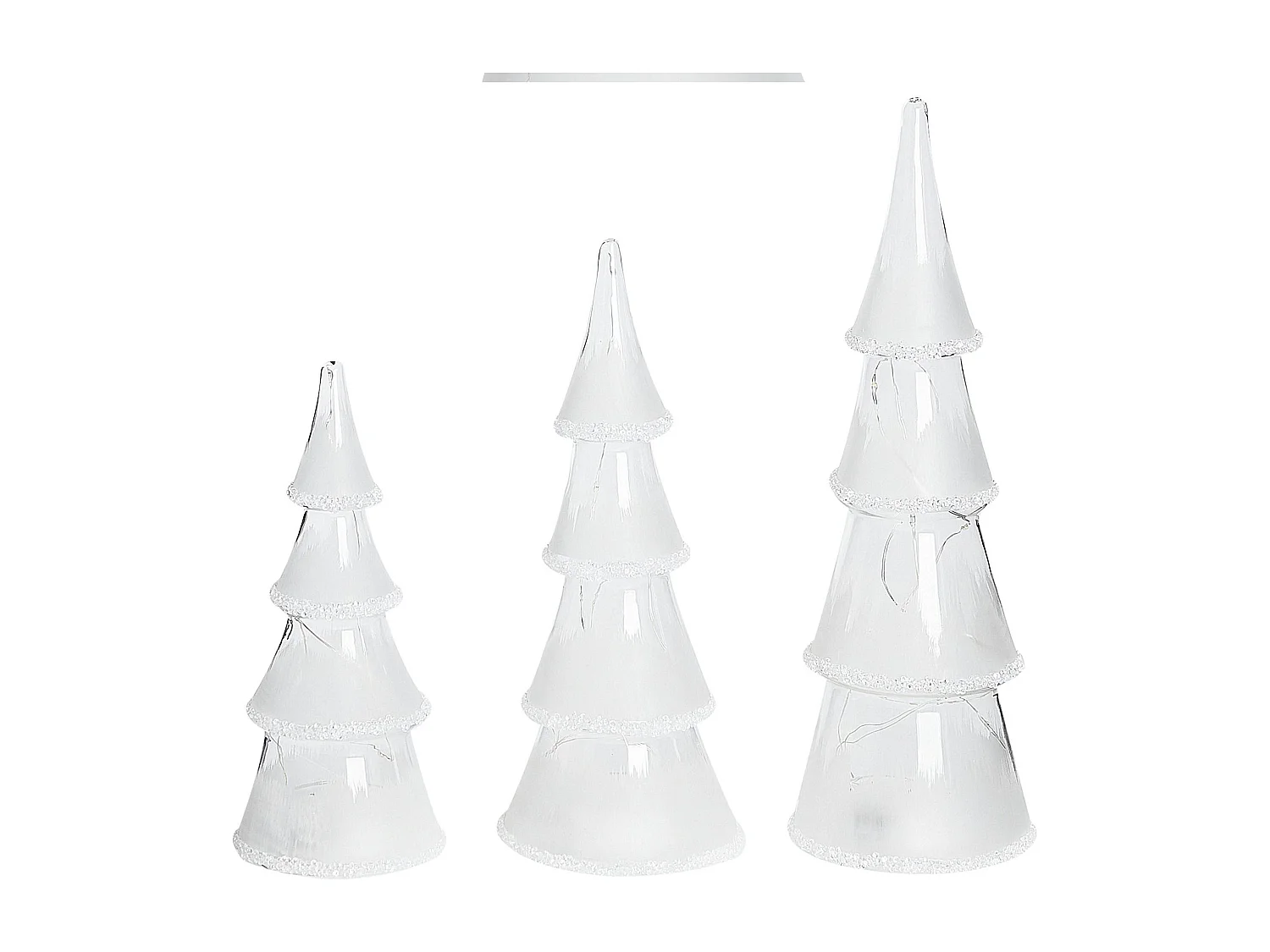 Dekofigur Glas weiss Weihnachtsbaum mit LED-Beleuchtung 3er Set KIERINKI