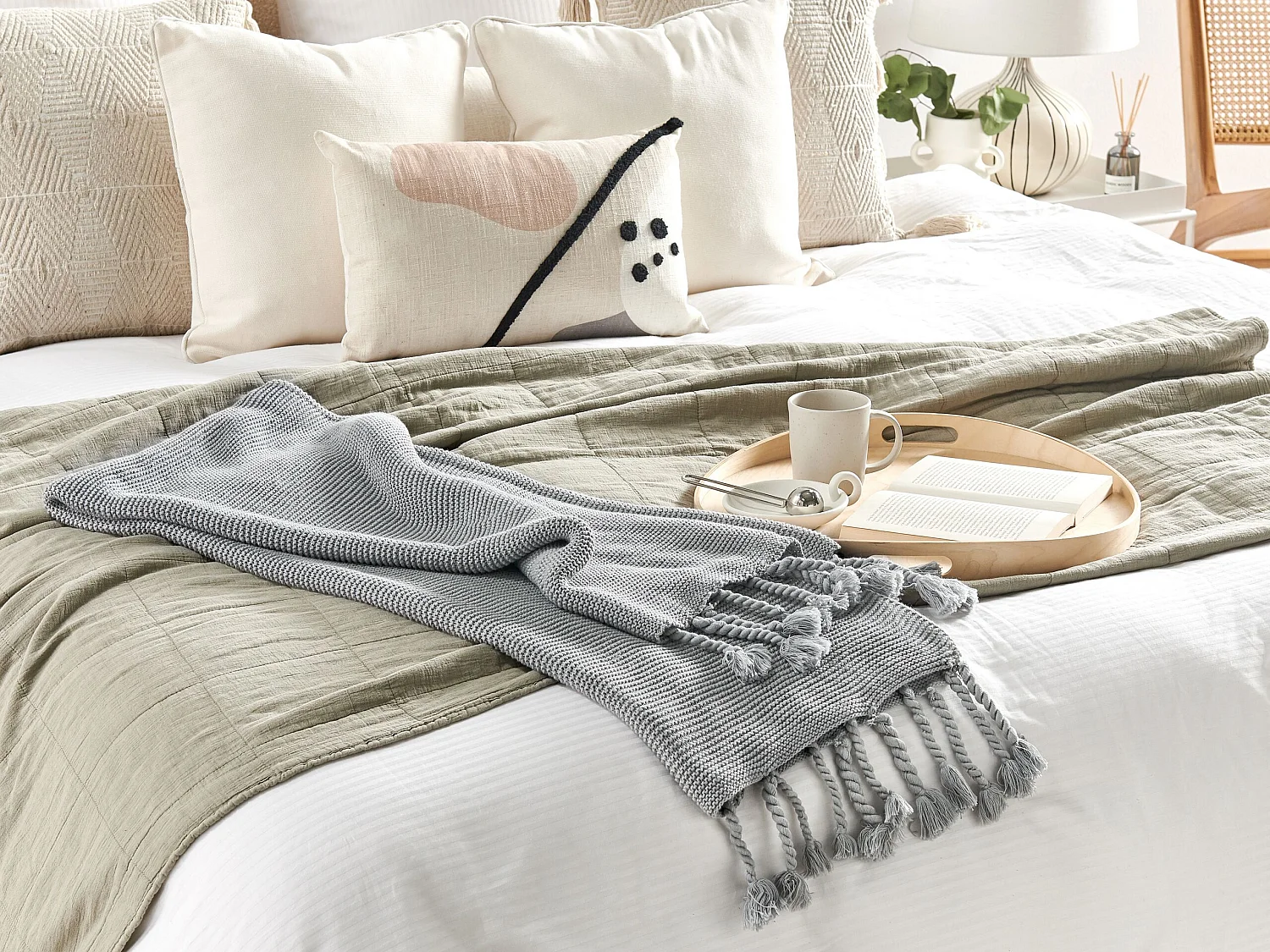 Couverture NAZILLI Coton 125 x 150 cm Gris clair