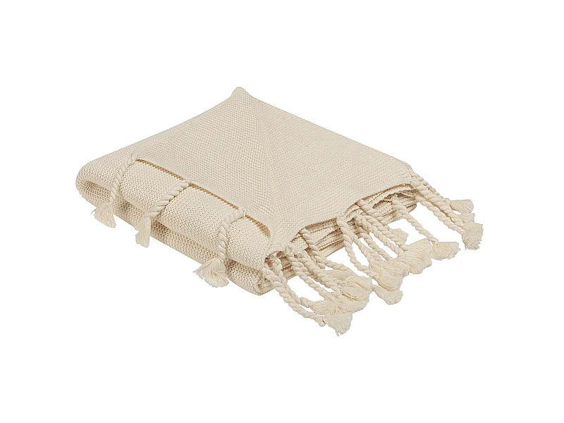 Baumwolledecke Kuscheldecke 125 x 150 cm Fransen Tagesdecke beige Nazilli