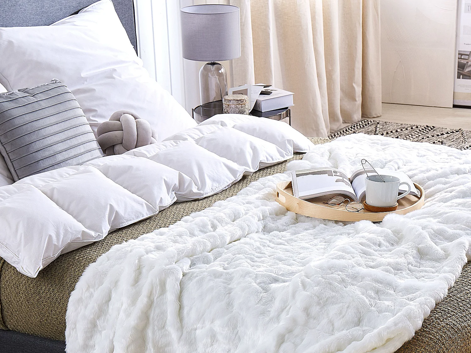 Manta TOURZA Tecido 180 x 220 cm Branco