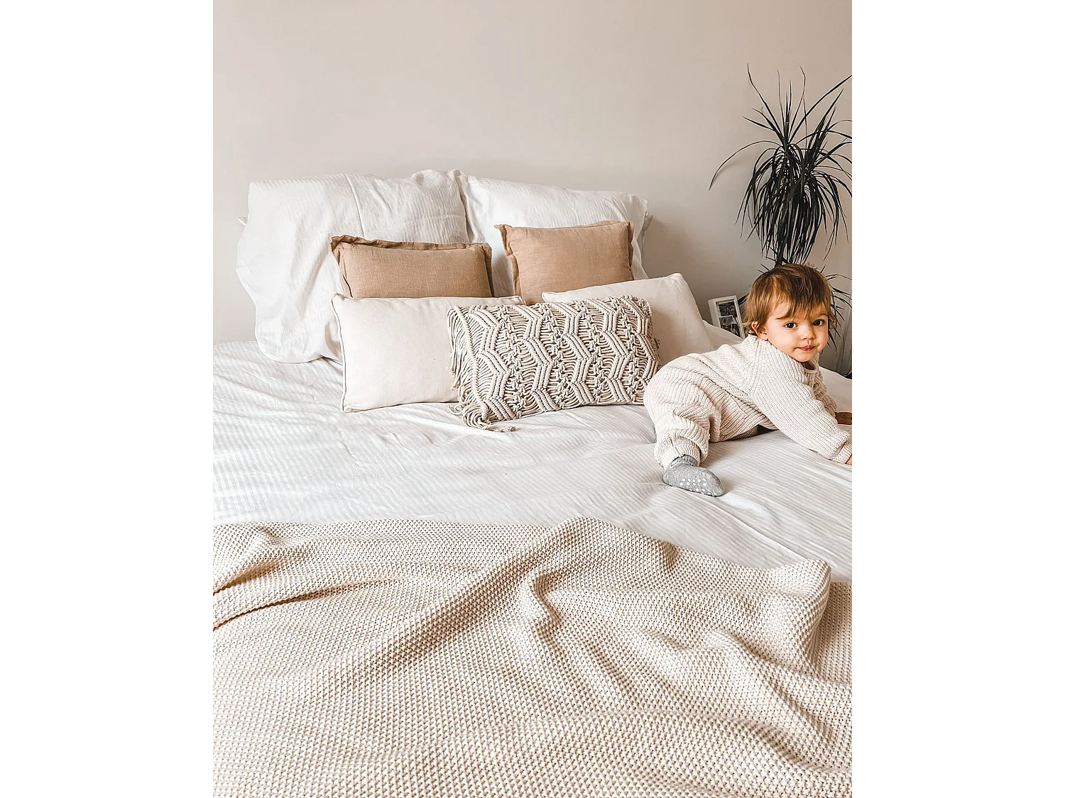 Kuscheldecke ASAKA Baumwolle 130 x 180 cm Beige