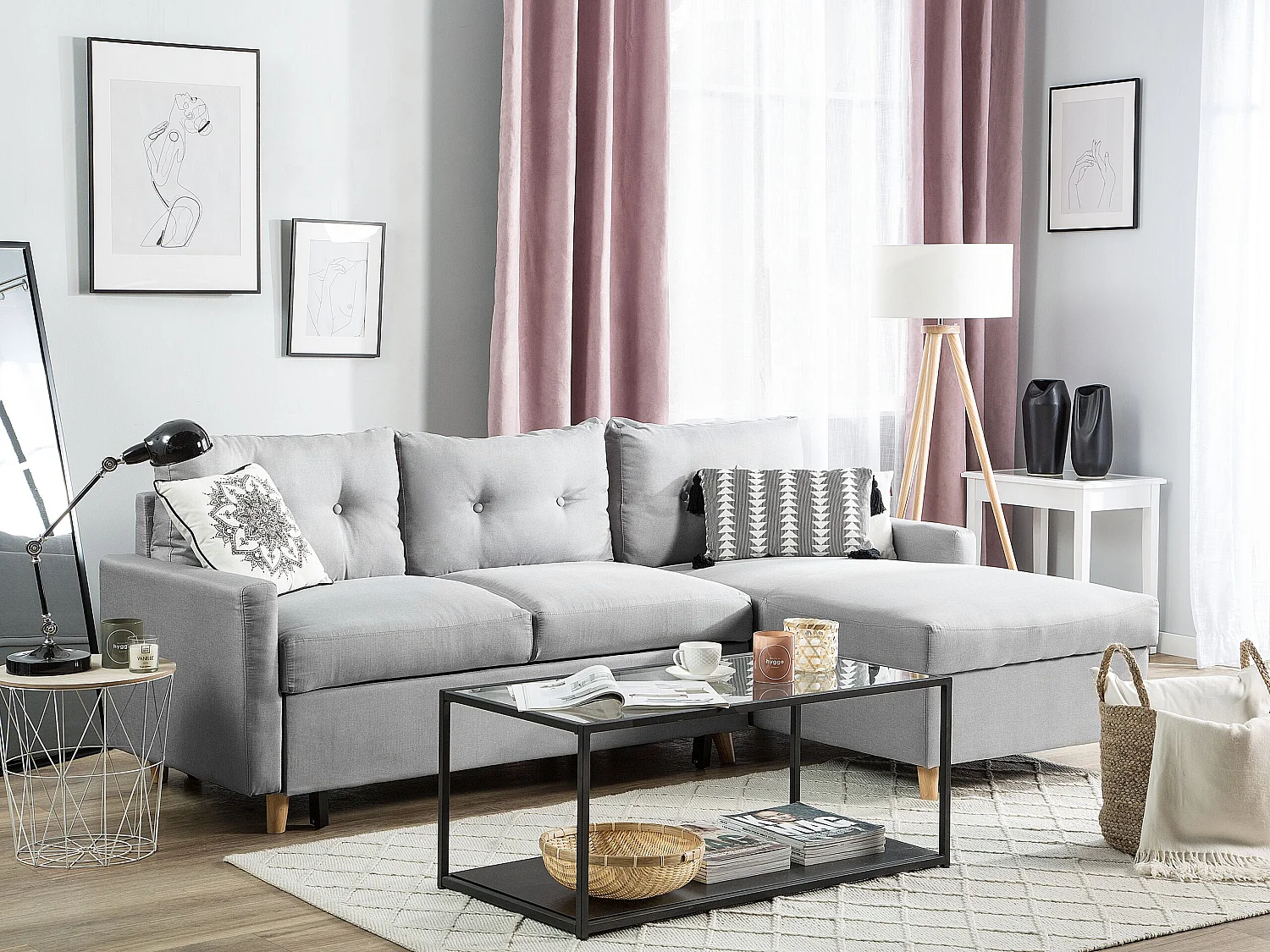 Beliani - Canapé Angle à Gauche - Flakk - Tissu, Gris Clair