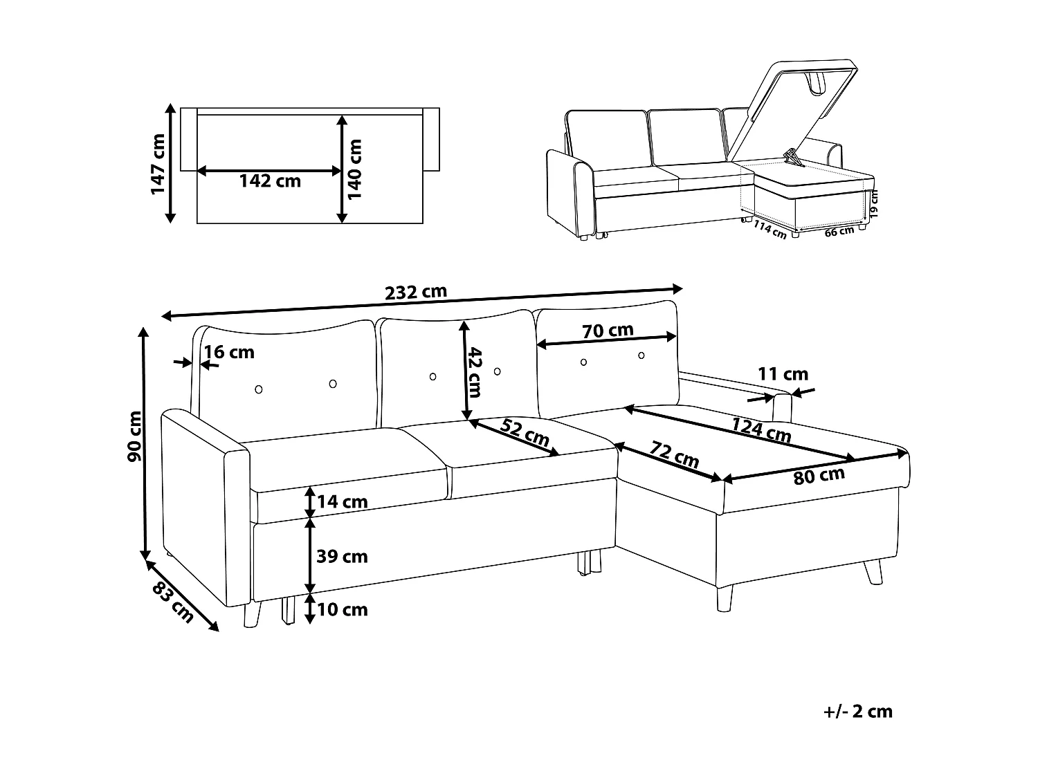 Beliani - Canapé Angle à Gauche - Flakk - Tissu, Gris Clair