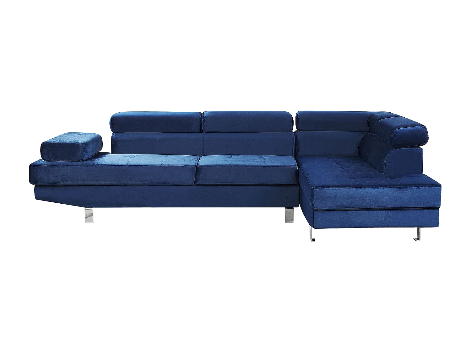 Sofá de canto 5 lugares em veludo azul à esquerda NORREA