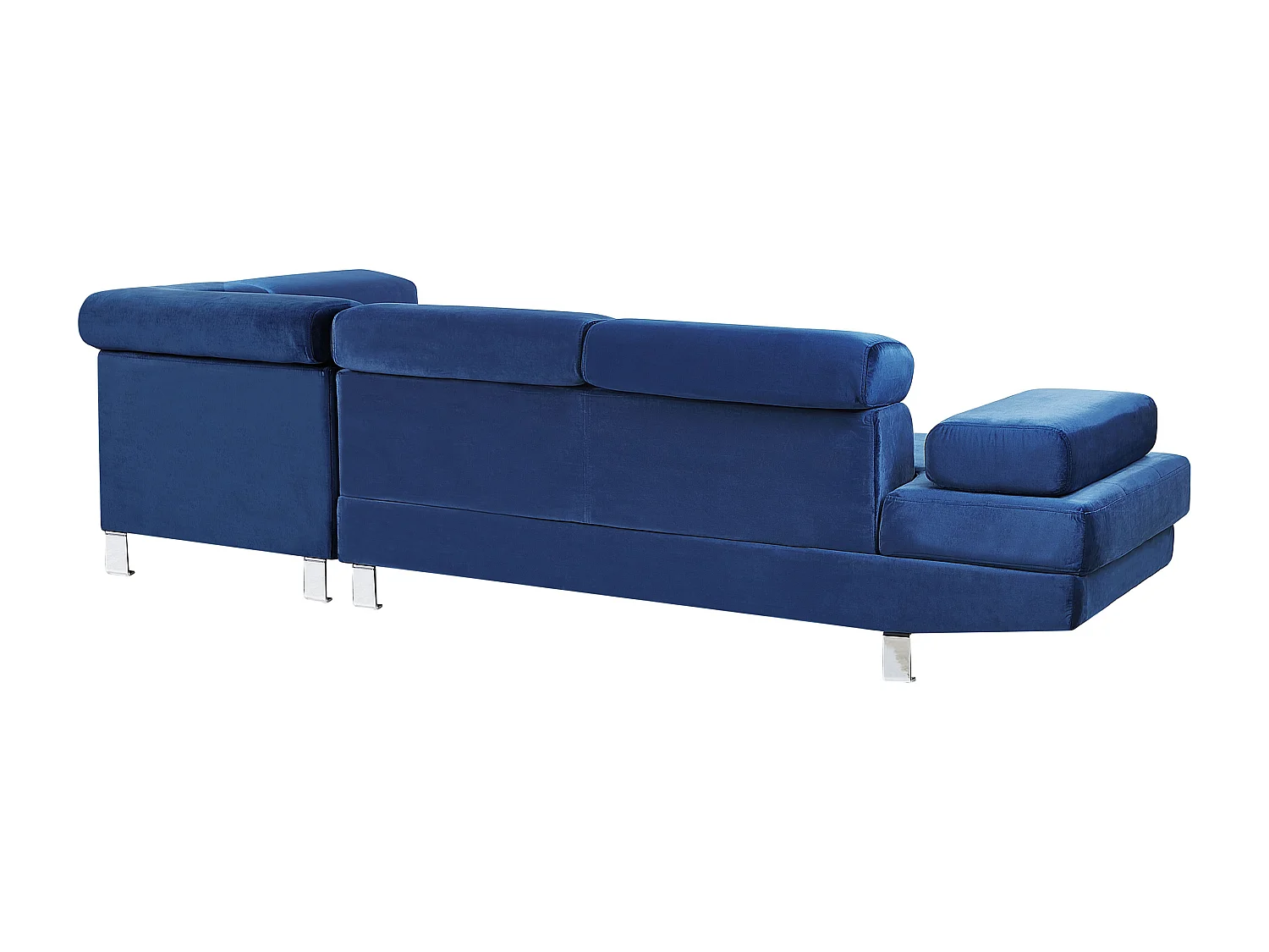 Sofá de canto 5 lugares em veludo azul à esquerda NORREA