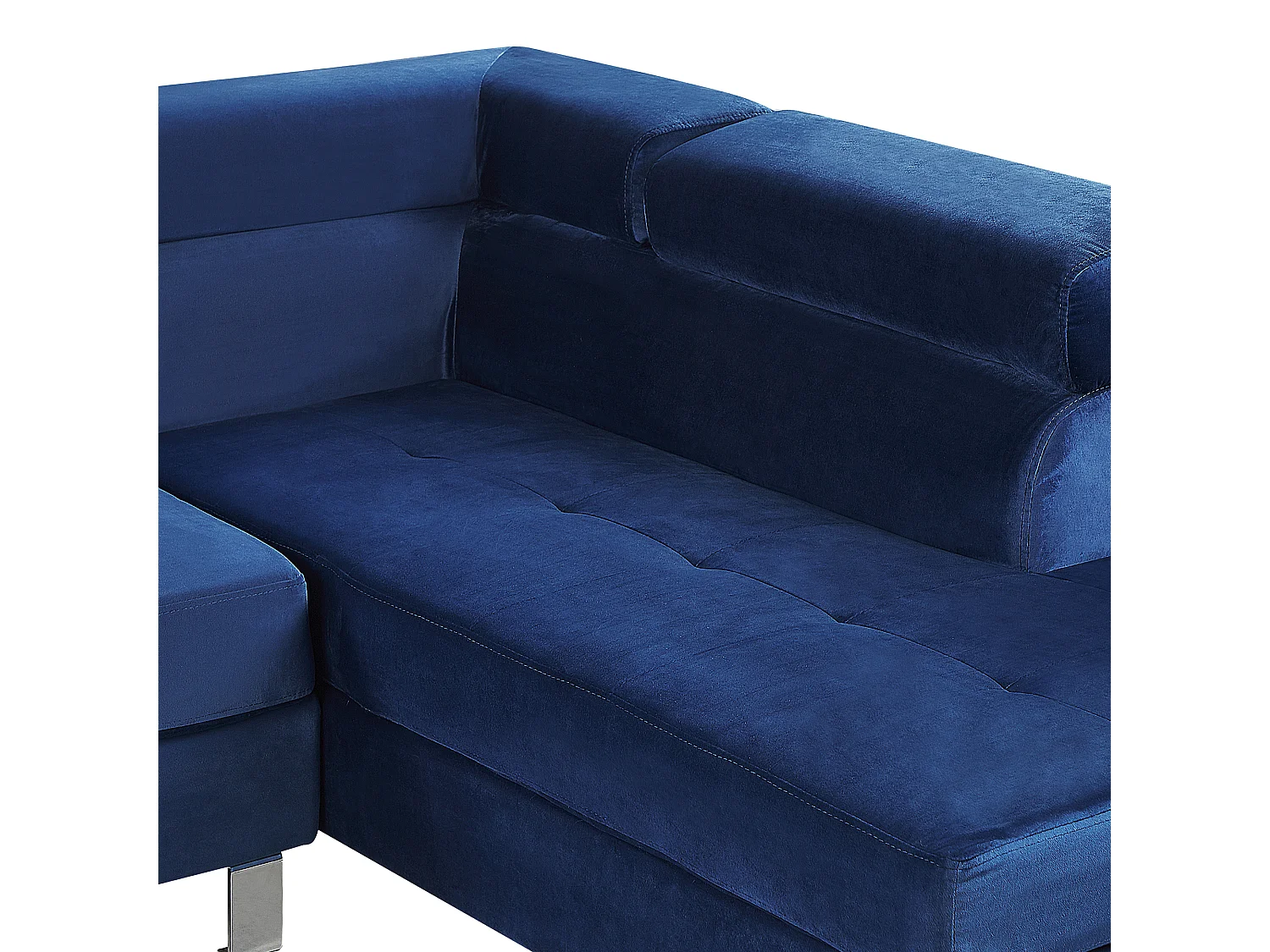Sofá de canto 5 lugares em veludo azul à esquerda NORREA