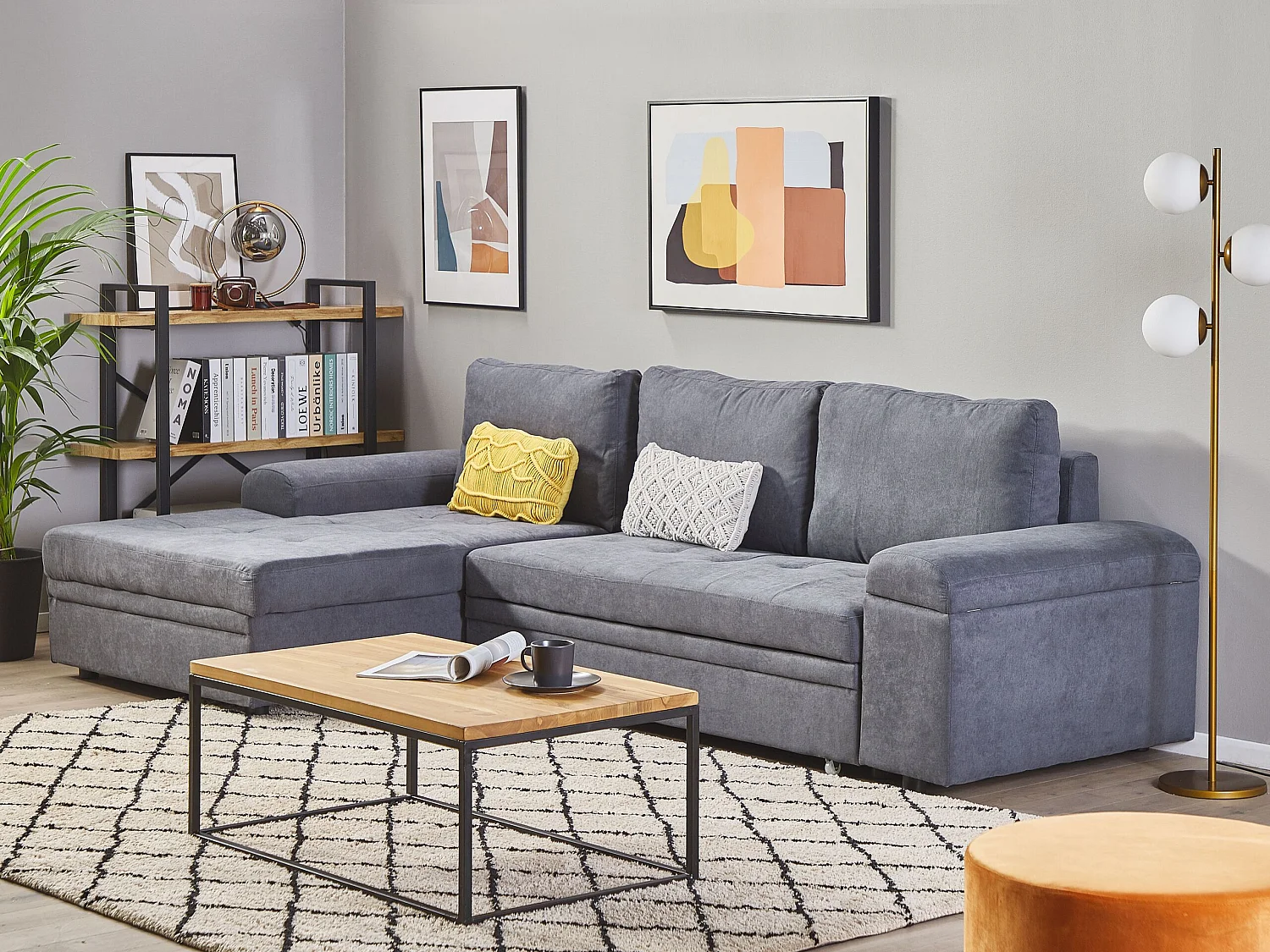 Canapé d'Angle Côté Droit en Tissu Gris Foncé 3 Places Housses Amovibles Kiruna