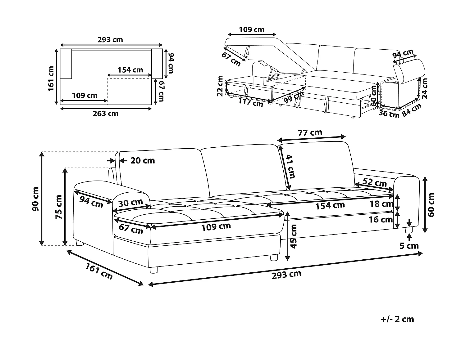 Canapé d'Angle Côté Droit en Tissu Gris Foncé 3 Places Housses Amovibles Kiruna