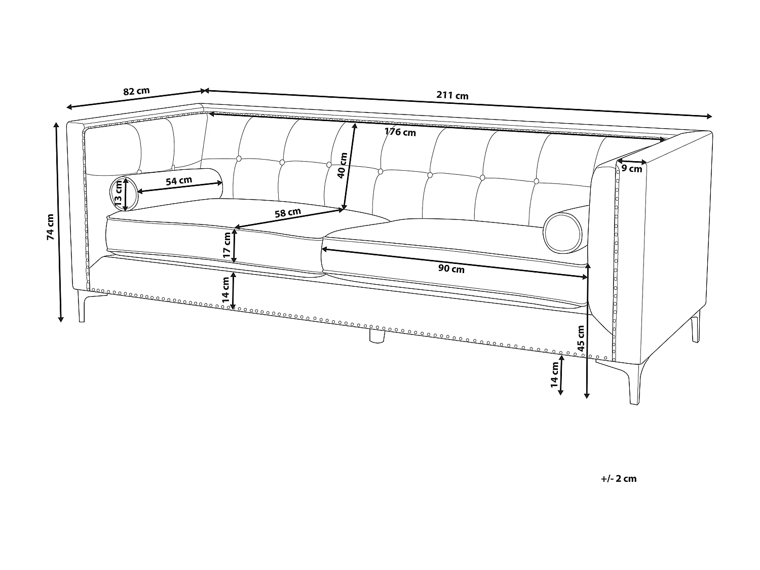 Canapé 3 places AVALDSENES Velours Gris foncé