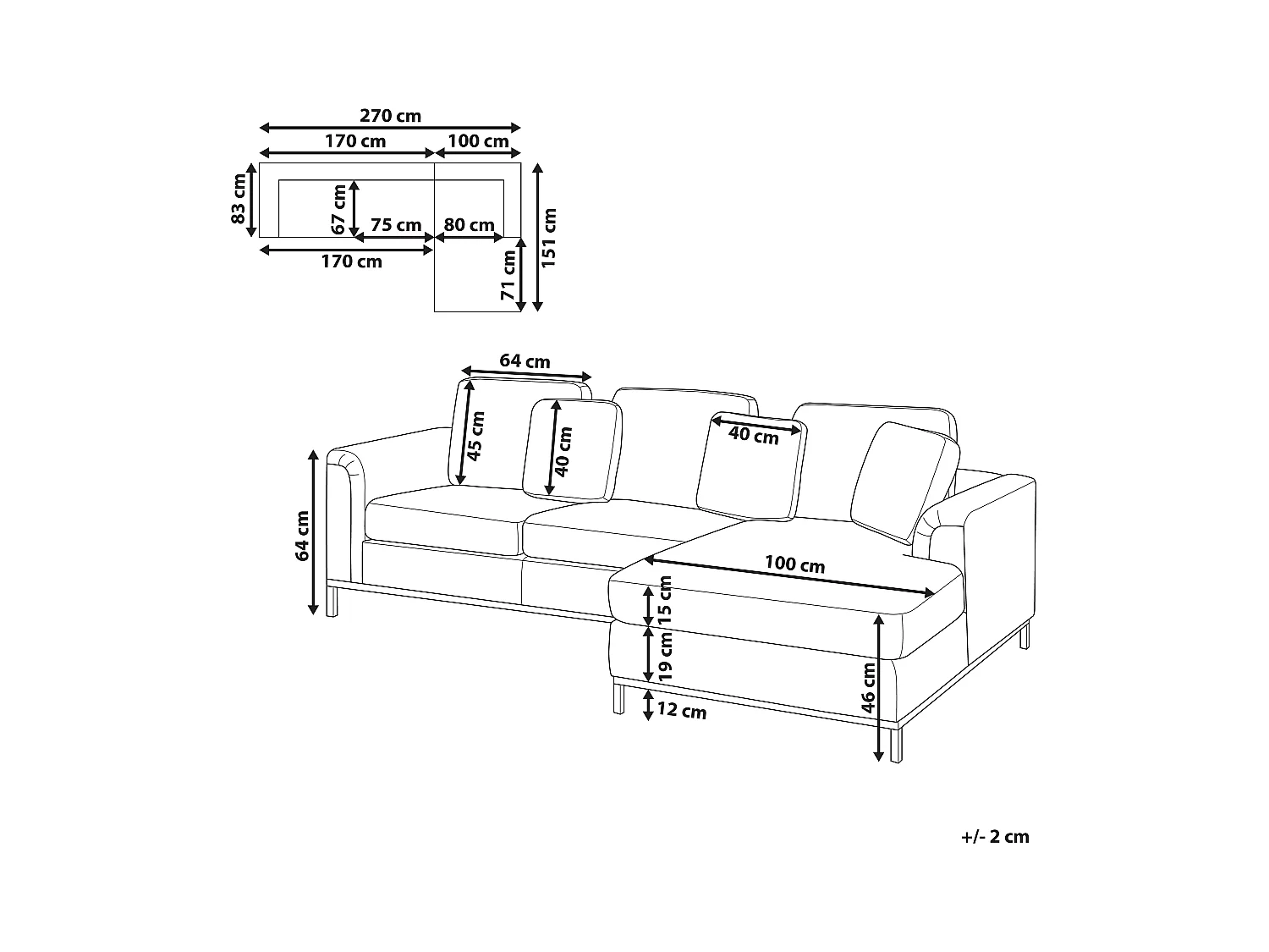 4-Sitzer Ecksofa Samt grau mit Chaiselongue links silberne Edelstahlfüße Oslo