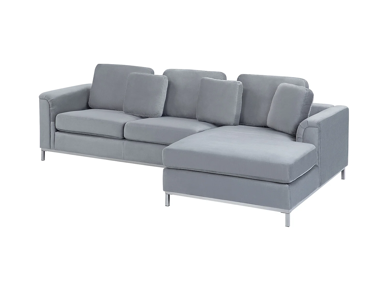 4-Sitzer Ecksofa Samt grau mit Chaiselongue links silberne Edelstahlfüße Oslo