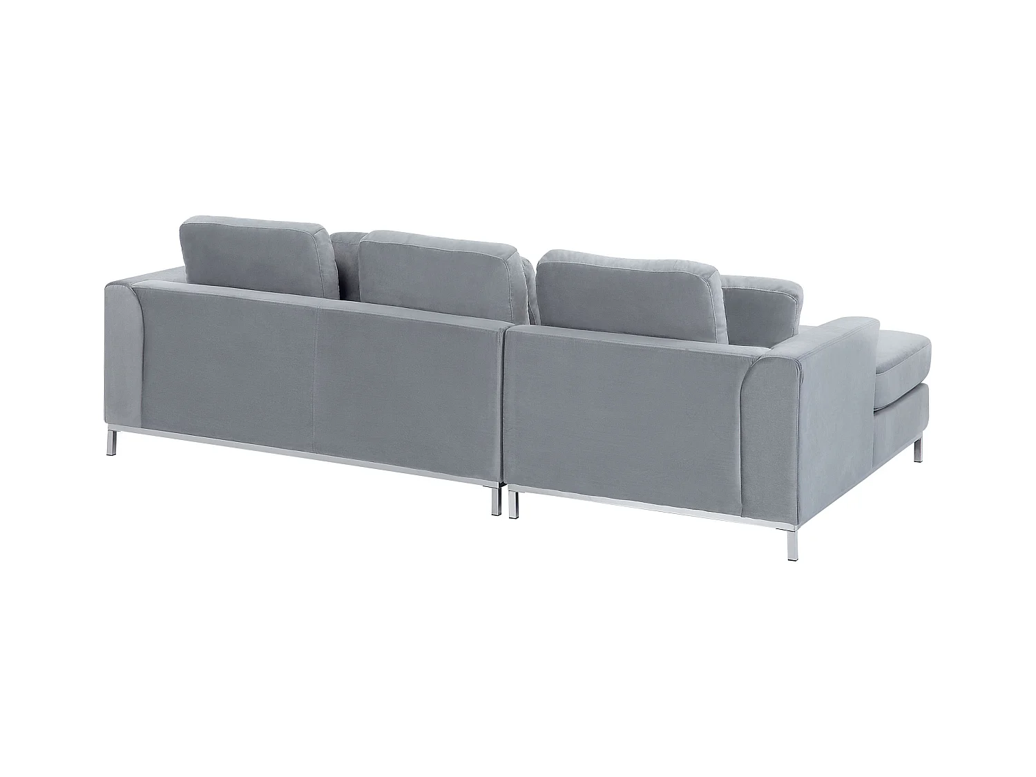 4-Sitzer Ecksofa Samt grau mit Chaiselongue links silberne Edelstahlfüße Oslo