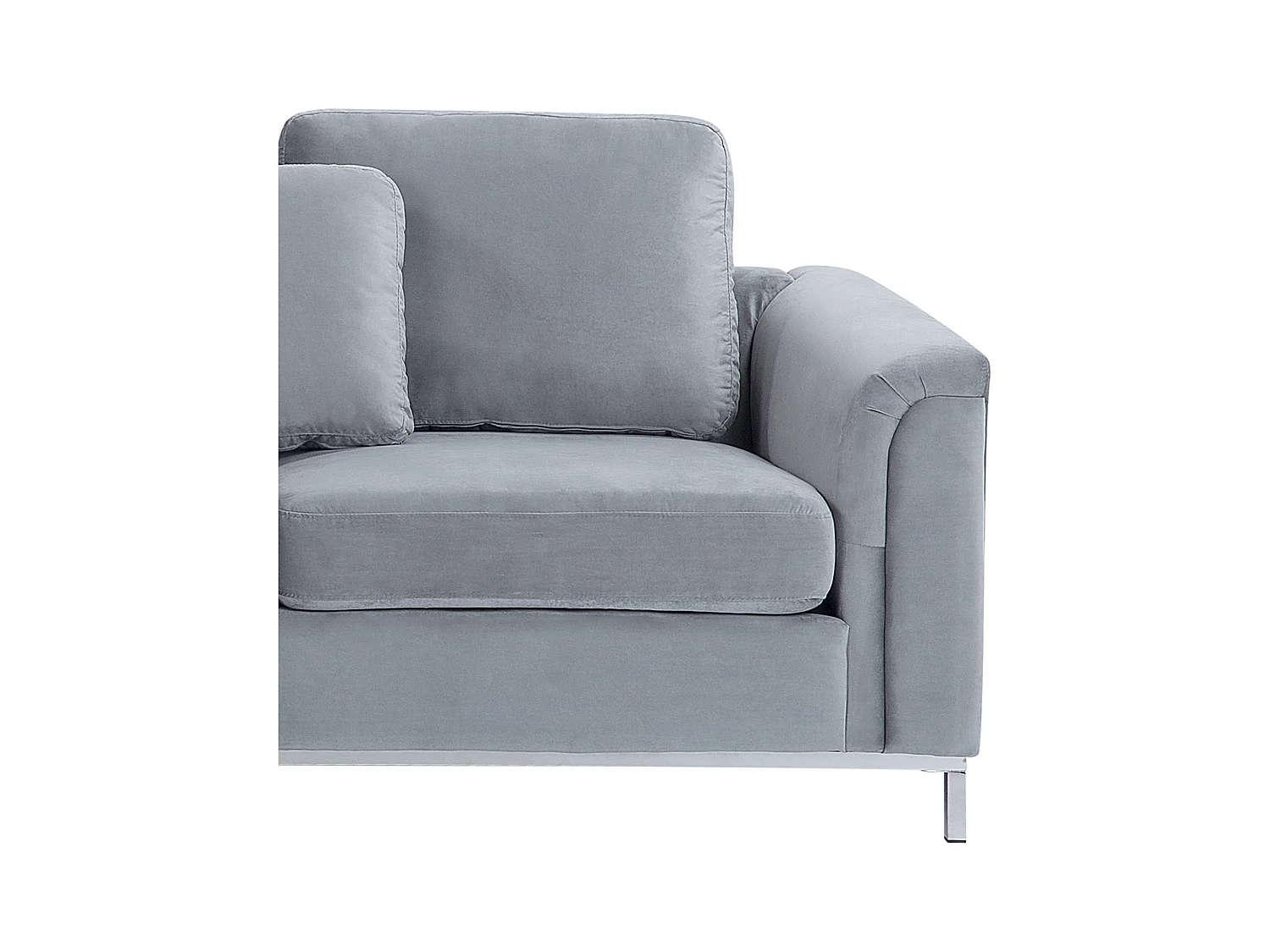 4-Sitzer Ecksofa Samt grau mit Chaiselongue links silberne Edelstahlfüße Oslo