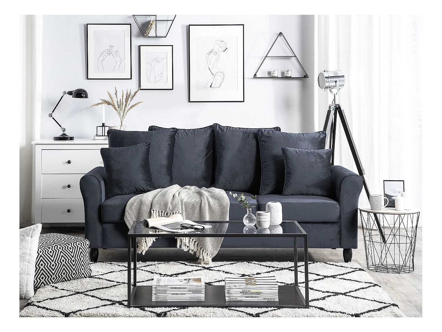 Dreisitzer Sofa Polstersofa Samtstoff grau modern 3er Couch Bornholm