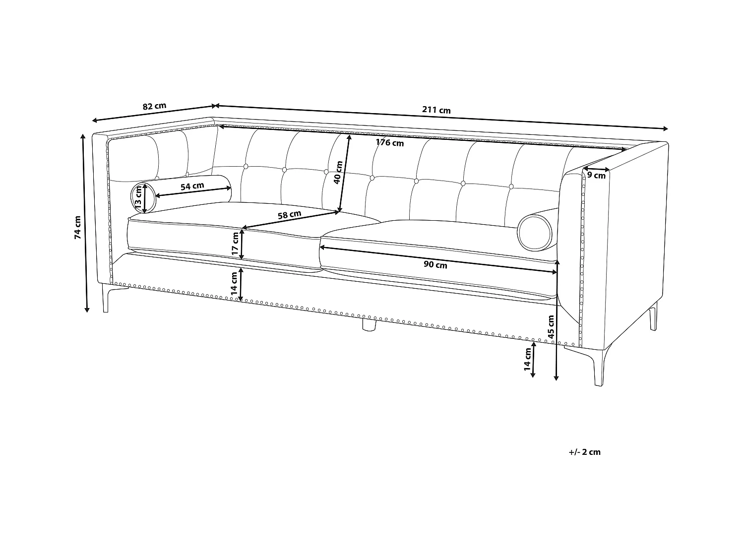 Bank AVALDSENES Fluweel Marineblauw 3-zitter