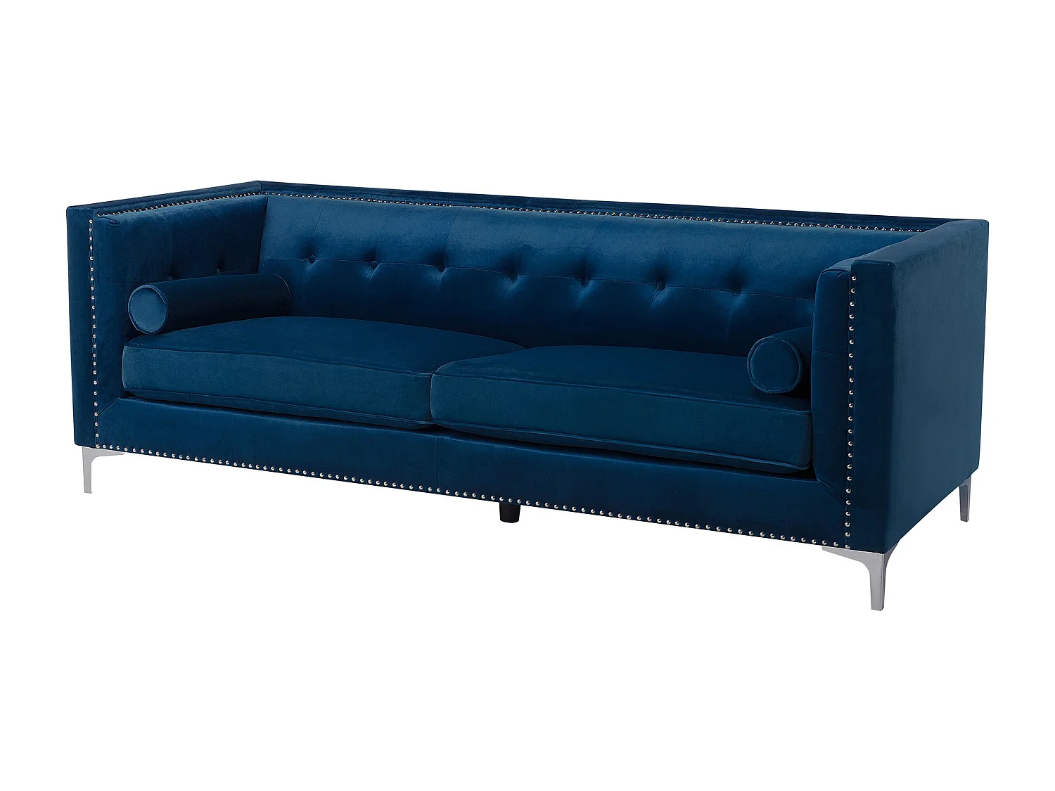 Modernes Polstersofa in Marineblau mit passenden Zierkissen Samtstoffbezug