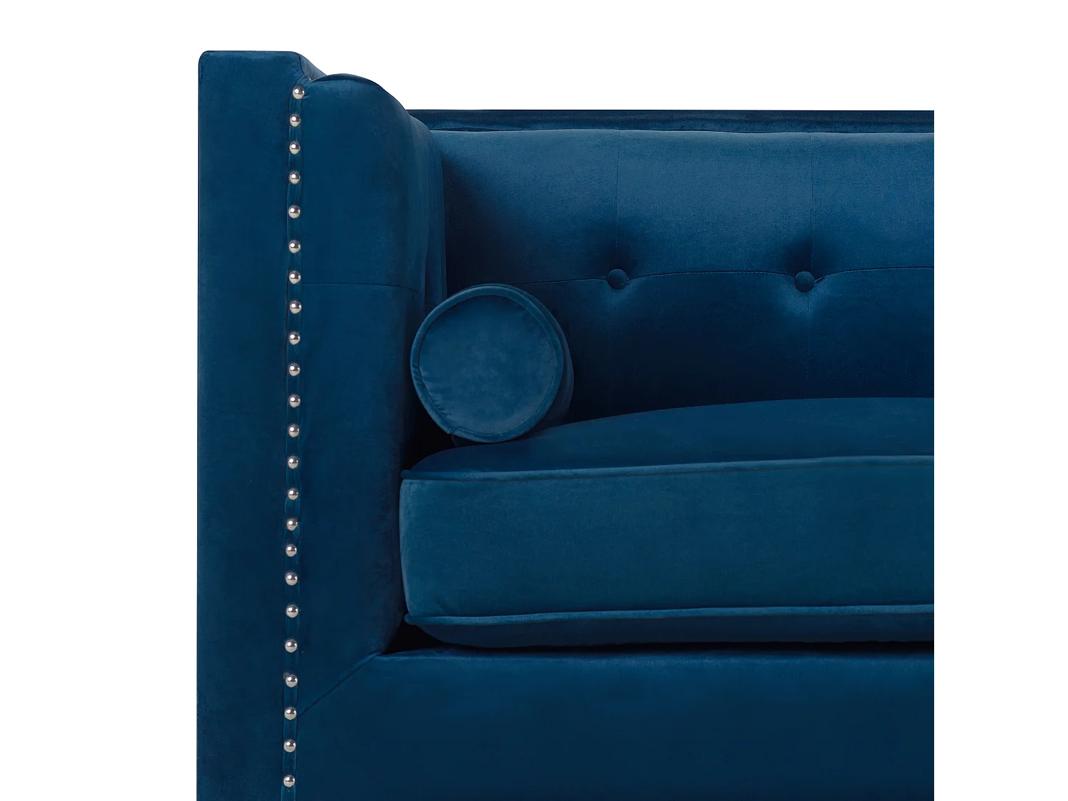 Modernes Polstersofa in Marineblau mit passenden Zierkissen Samtstoffbezug