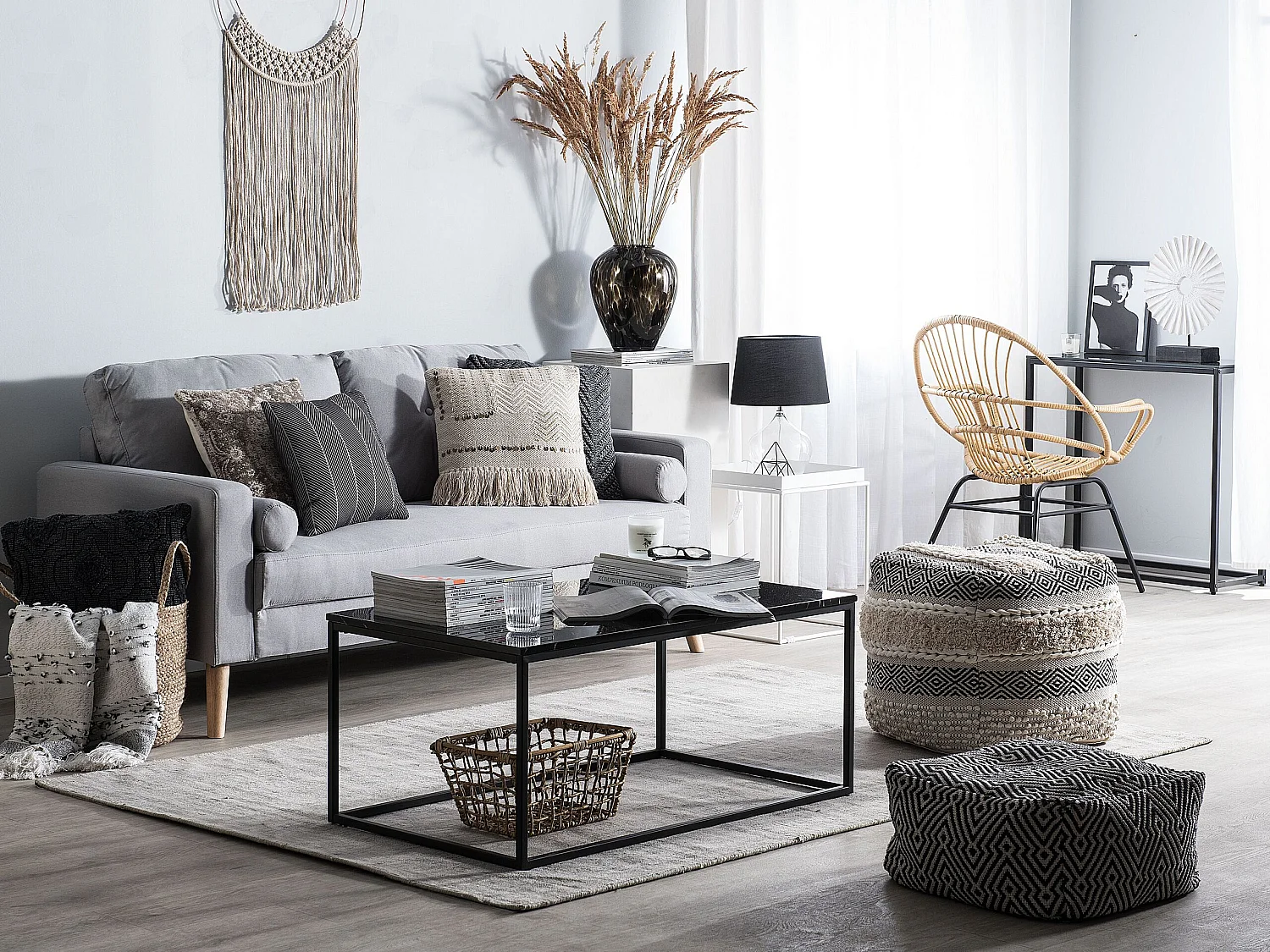 Canapé 2 places KALMAR Tissu Gris clair