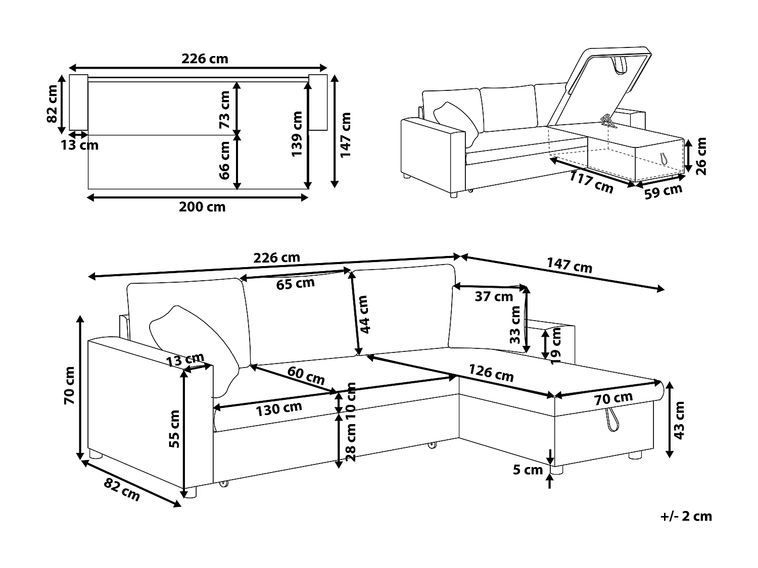 Sofá cama esquinero de poliéster marrón claro/beige izquierdo TAMPERE