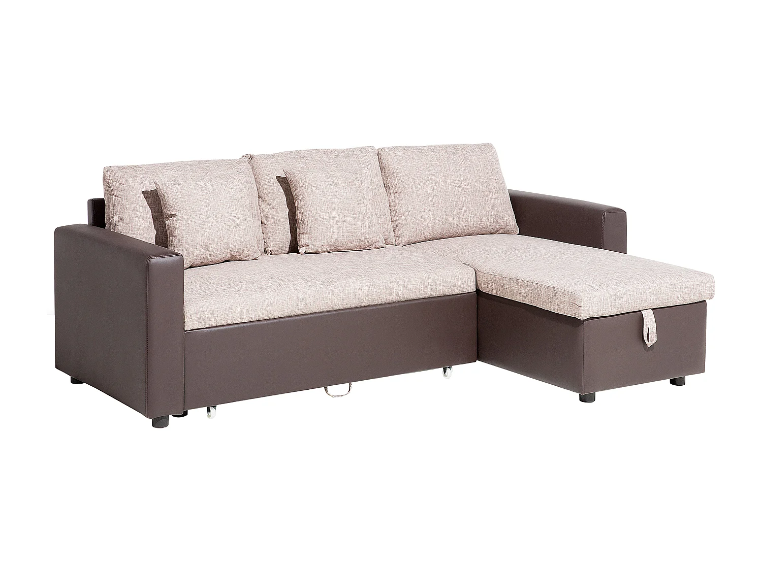 Sofá cama esquinero de poliéster marrón claro/beige izquierdo TAMPERE