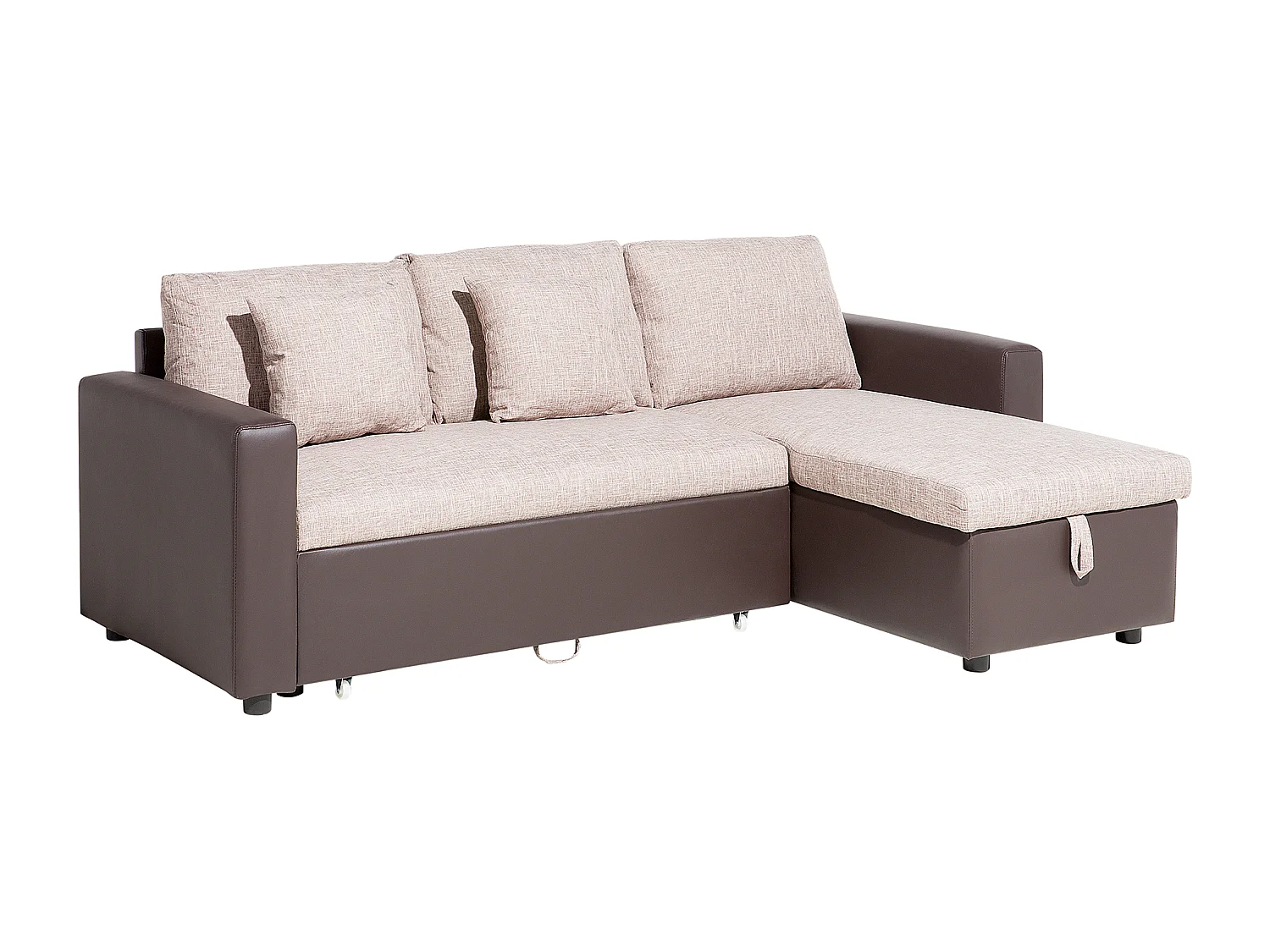 Sofá cama esquinero de poliéster marrón claro/beige izquierdo TAMPERE