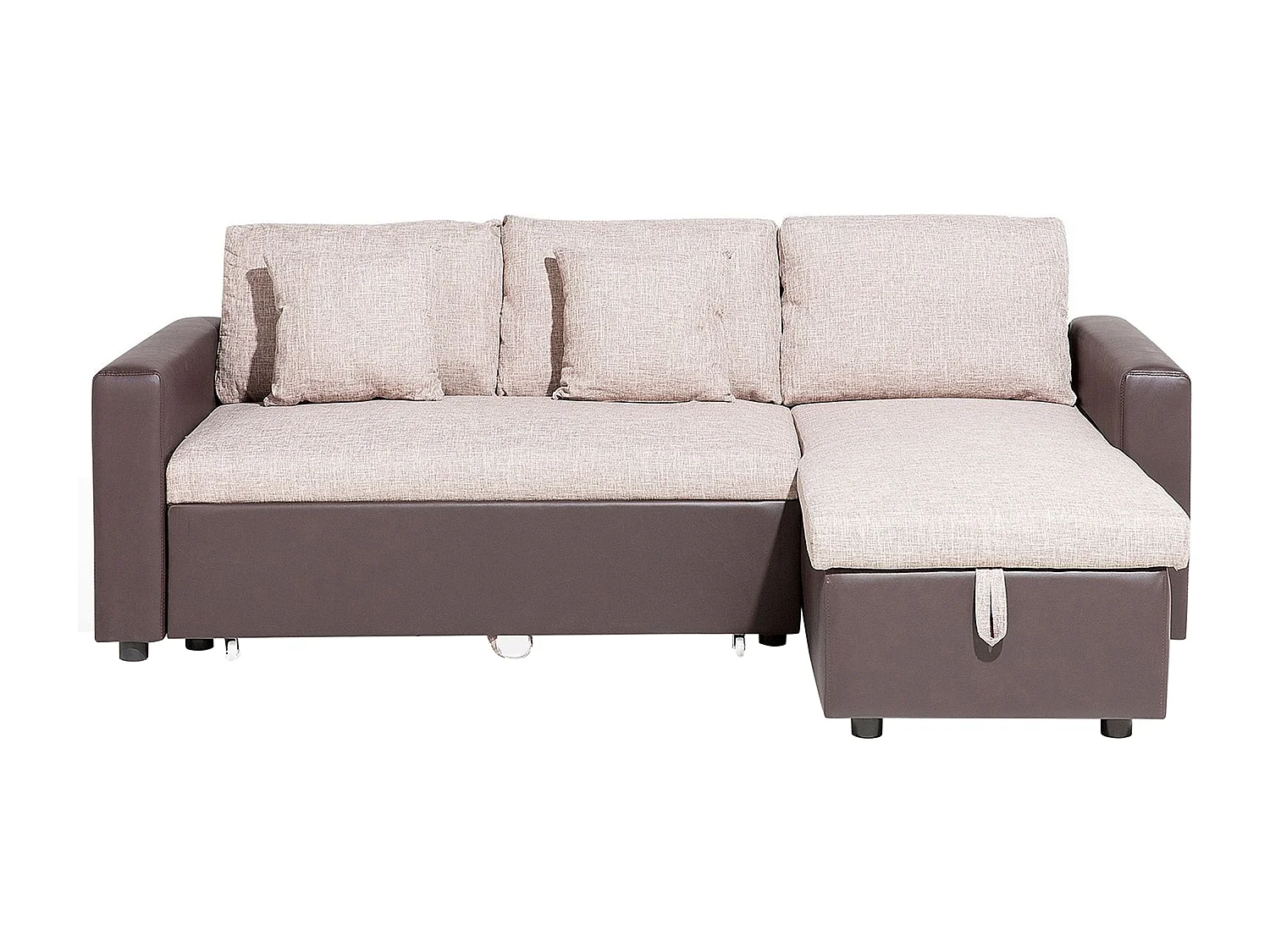 Sofá cama esquinero de poliéster marrón claro/beige izquierdo TAMPERE