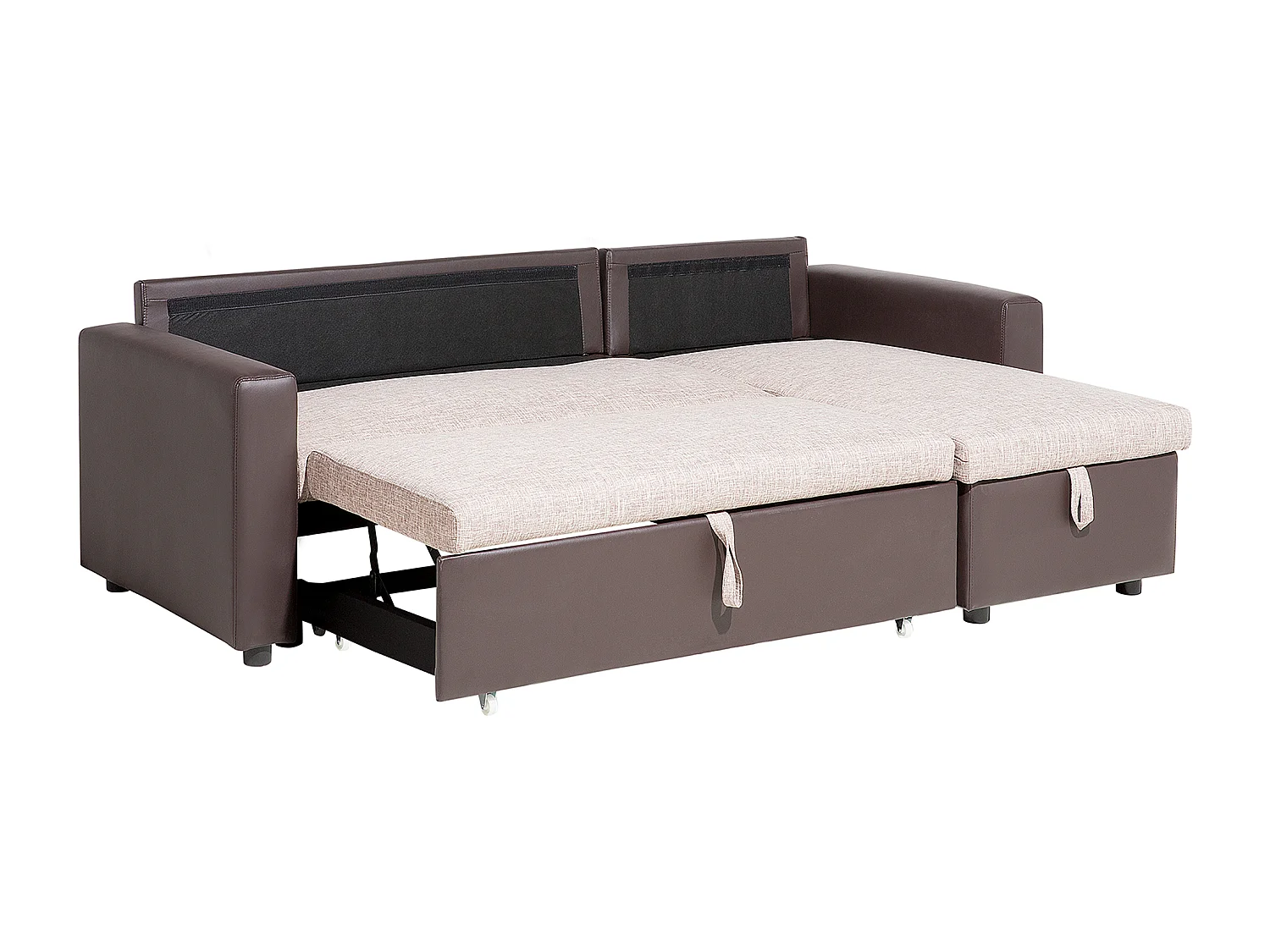 Sofá cama esquinero de poliéster marrón claro/beige izquierdo TAMPERE