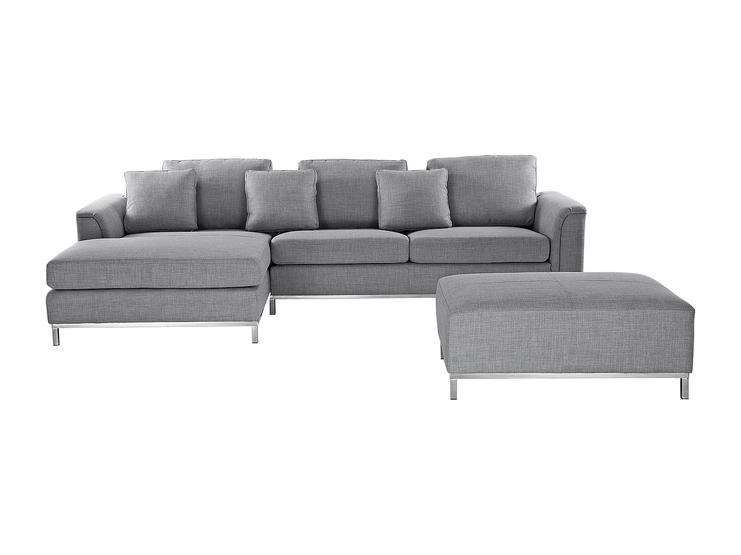 Canapé Angle à gauche en Tissu Gris Clair et Pouf Ottoman Housses Amovibles Oslo