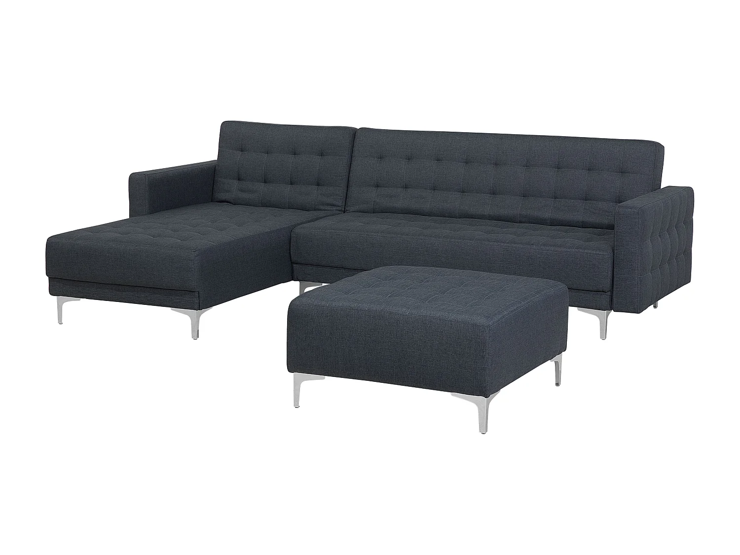 Canapé-lit d\'angle modulable 4 places ABERDEEN Tissu Gris foncé avec ottoman Côté droit