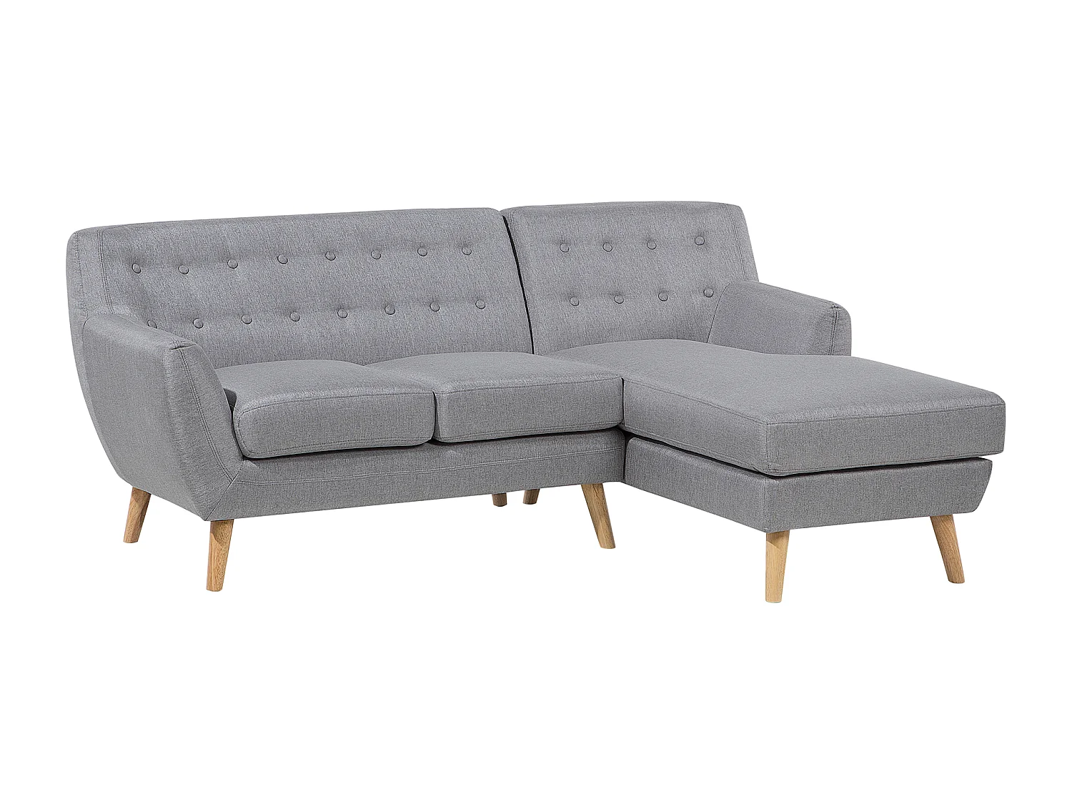 3-Sitzer Ecksofa mit Armlehnen Stoff Grau Knopfheftung Holzgestell Retro Motala