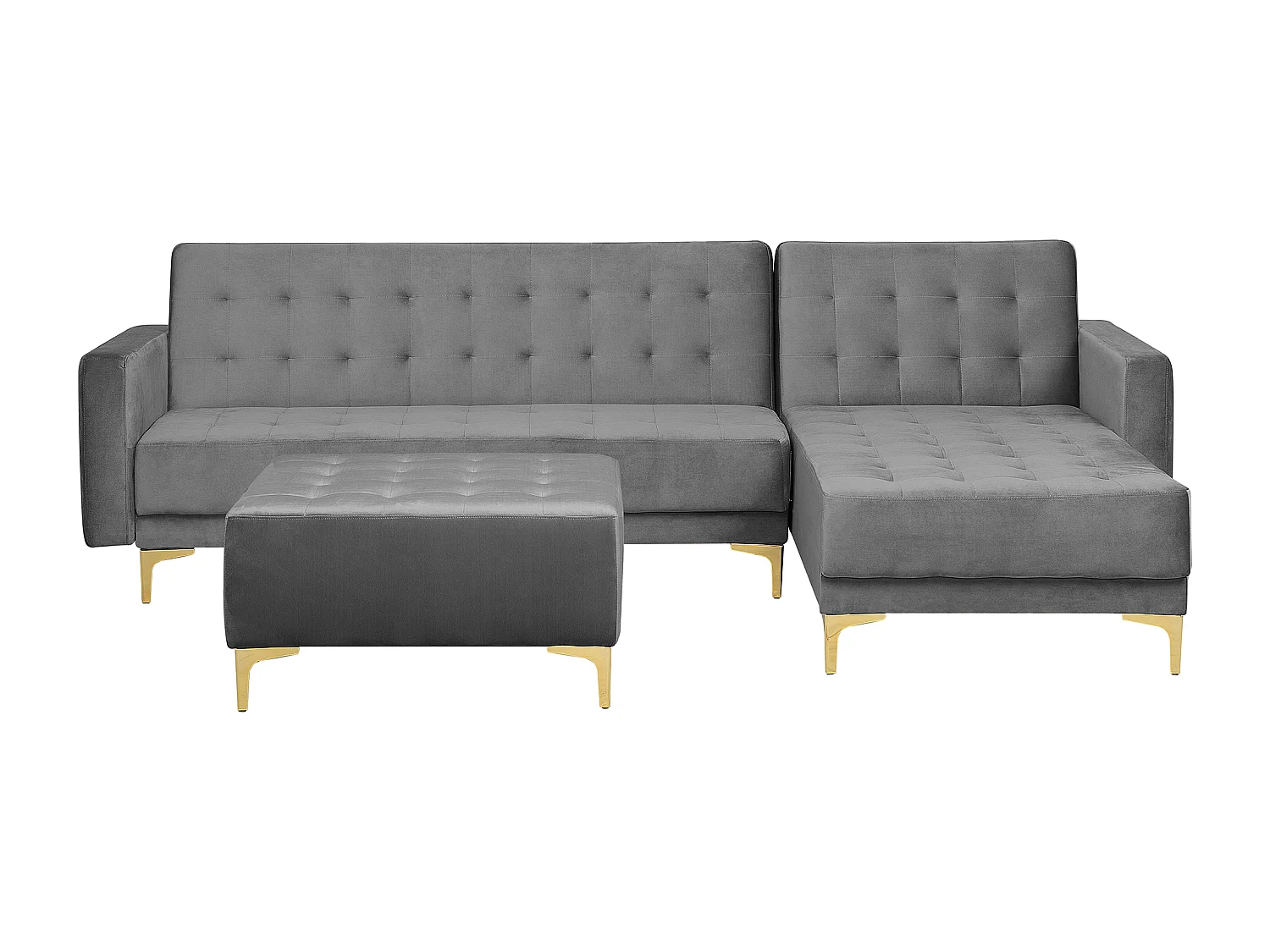 Modulaire hoekslaapbank ABERDEEN Fluweel Grijs Met ottomaan 4-zitter Linkerzijde