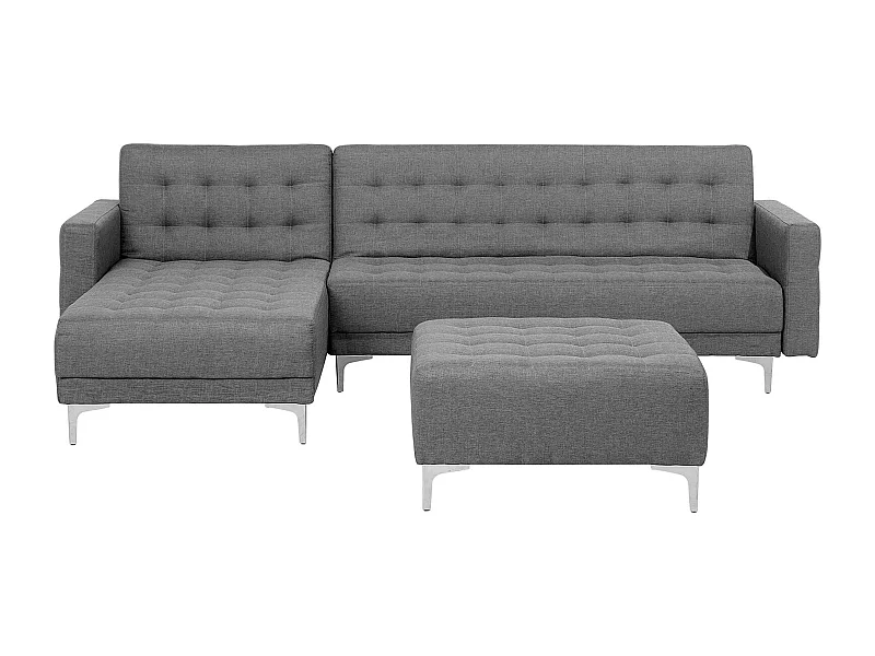 Canapé-lit d'angle modulable 4 places ABERDEEN Tissu Gris clair avec ottoman Côté droit